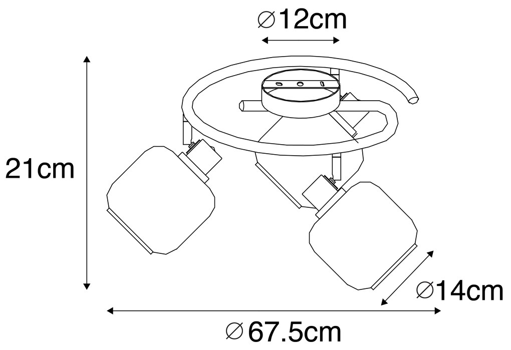 Foco de teto preto com vidro fumê redondo 3 luzes - Zuzanna
