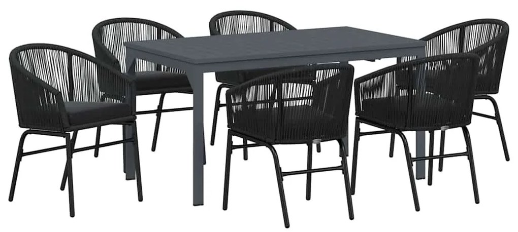 Conjunto de Jantar para o Jardim Manual 7 pcs Preto Grande
