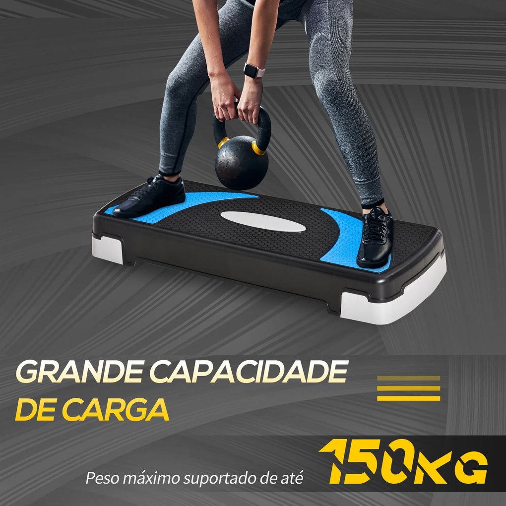 Step para Exercício Aeróbico Plataforma Step com Altura Ajustável em 3 Níveis com Carga Máxima 150kg para Exercício em Academia Casa 80x31x10-20cm Azu