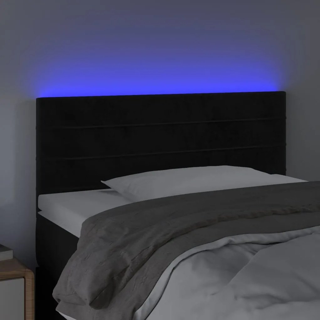 Cabeceira de cama c/luzes LED veludo 100x5x78/88 cm preto