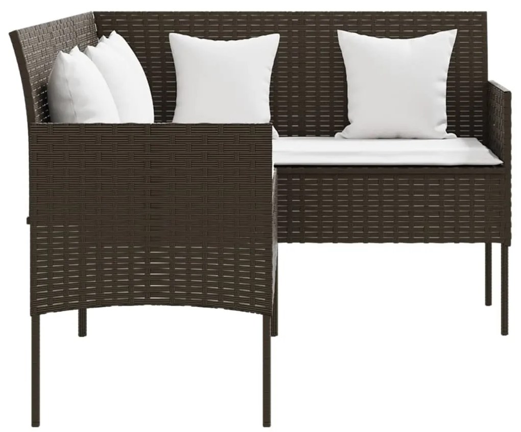 5 pcs conjunto sofás formato L c/ almofadões vime PE castanho