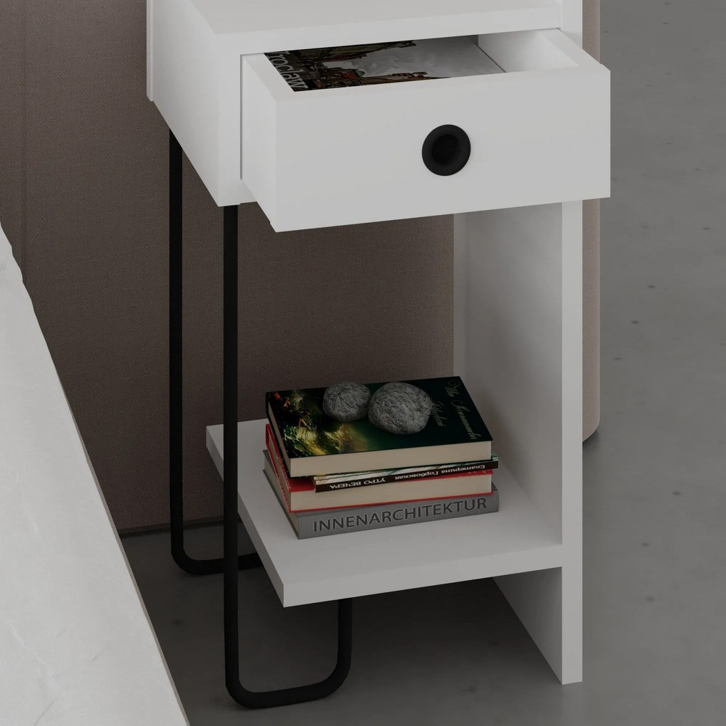 Mesinha de Cabeceira Sirius Right – Branco – 32x61x30 cm
