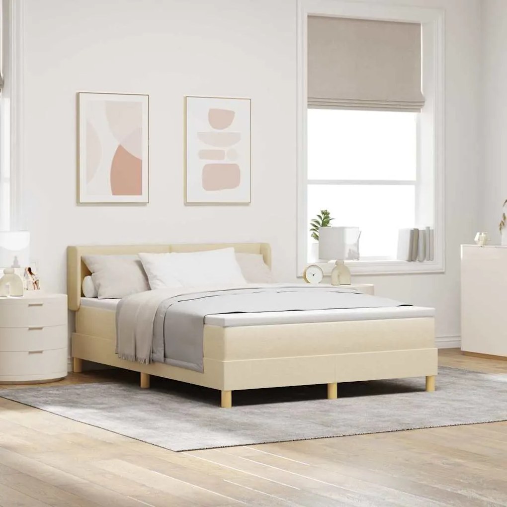vidaXL Cama Box com colchão com cabeceira Creme 190 x 140 cm Poliéster