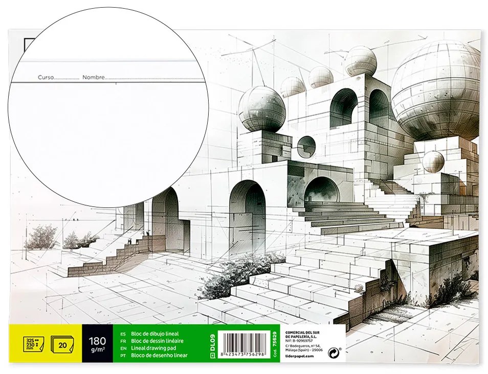 Bloco de Desenho Lineal Colado 230x325mm 20 Folhas 180 gr com Esquadria