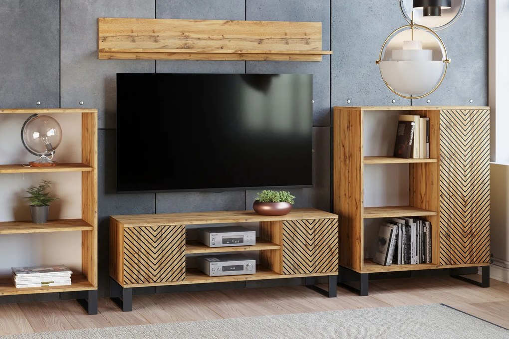 Móvel TV Focus 135 cm - decoração em espinha - cor carvalho artesanal
