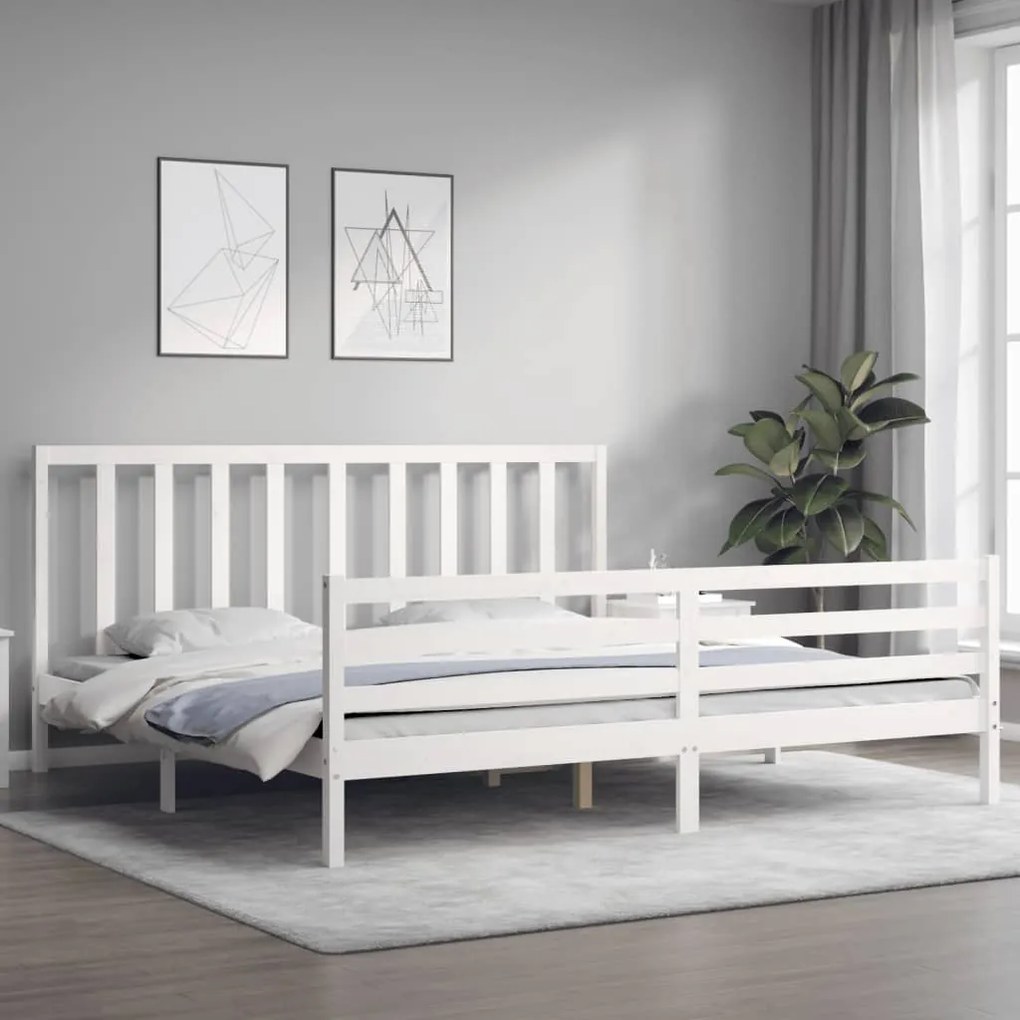 Estrutura cama Super King Size c/ cabeceira madeira branco