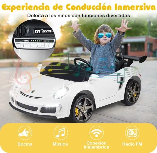 Carro elétrico crianças 12V com controle remoto e 2 lugares para crianças 4X4 com luzes LED e música Branco