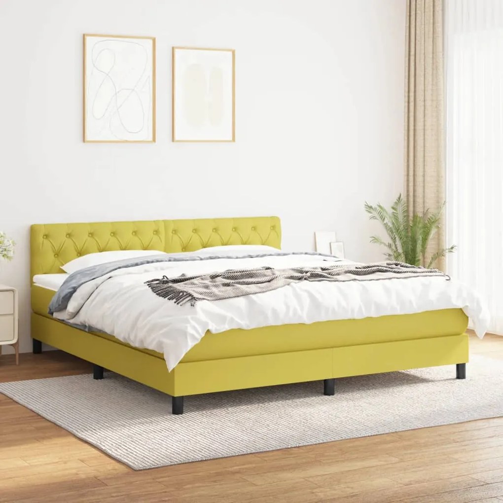 vidaXL Cama com molas/colchão 160x200 cm tecido verde