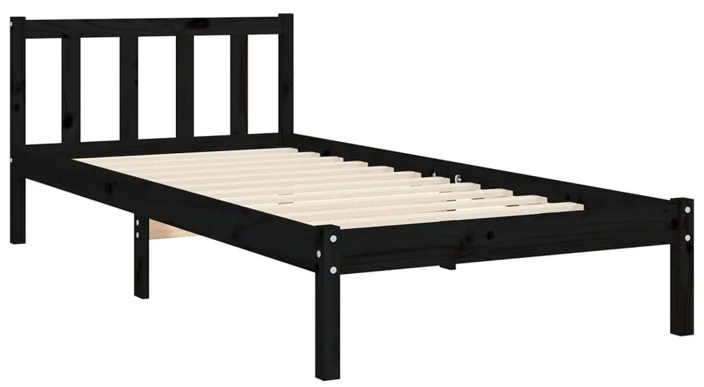 Estrutura de cama com cabeceira 100x200 cm madeira maciça preto
