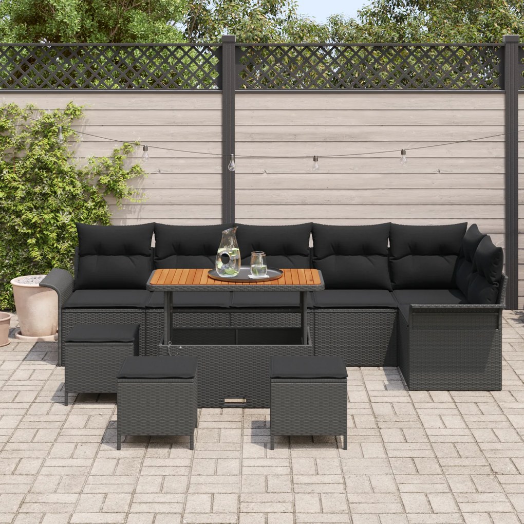 Conjunto de Sofá para Jardim vidaXL com 10 Peças e Almofadas Preto de