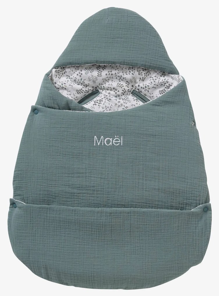 Ninho transformável, em gaze de algodão verde medio liso