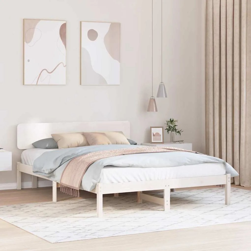 vidaXL Cama com Cabeceira Branca 140x200 cm em Madeira de Pinheiro Sólido