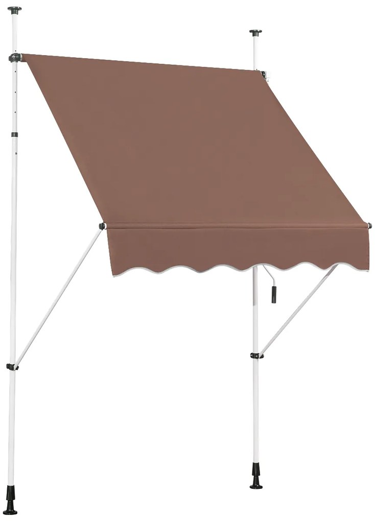 Toldo Telescópico e Retrátil 150 cm Resistente aos Raios UV Impermeável com Manivela Altura Regulável para Janela Varanda Jardim Castanho