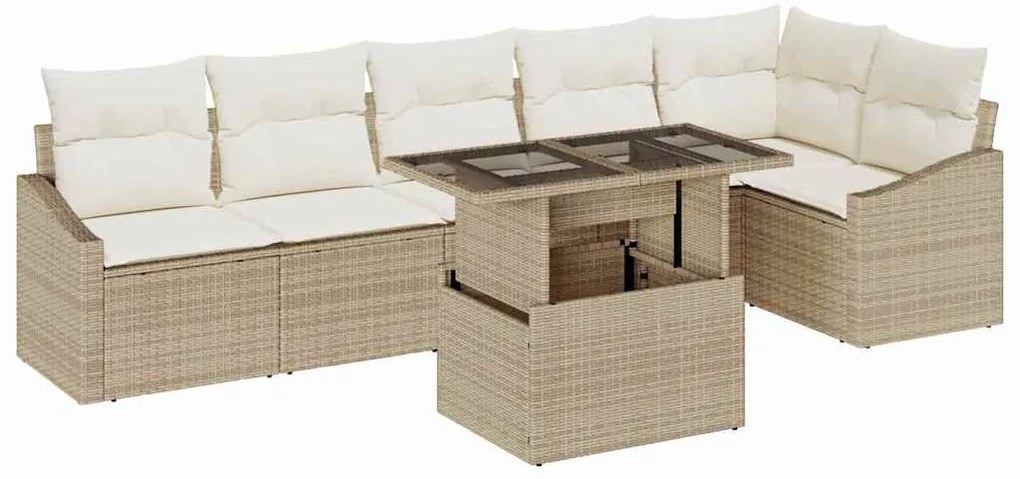 Conjunto de Sofá de Jardim de 7 Peças com Almofadas Bege em Rattan Sin