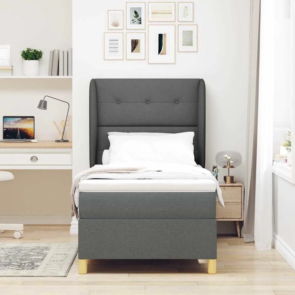Cama Box Spring vidaXL com Colchão Cinza Escuro 90x200 cm Tecido