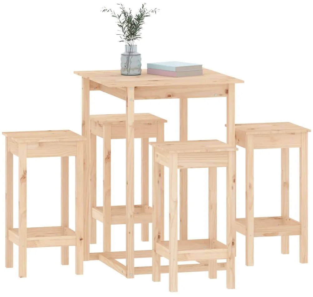 5 pcs conjunto de bar pinho maciço