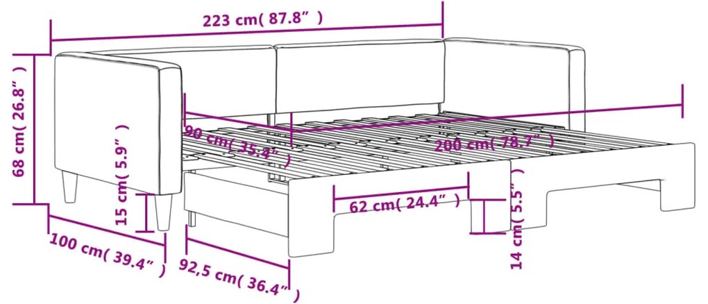 Sofá-cama com gavetão 90x200 cm tecido cinzento-claro