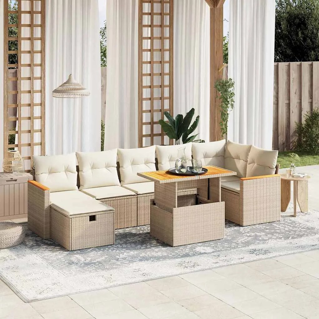 vidaXL 8 pcs conjunto de sofás p/ jardim com almofadões vime PE bege