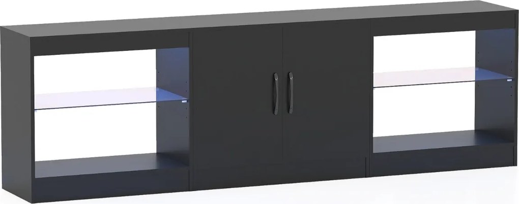 Móvel para TV até 85" com 195 x 30 x 55 cm de 3 em 1 com luzes LED e prateleiras de vidro ajustáveis Preto