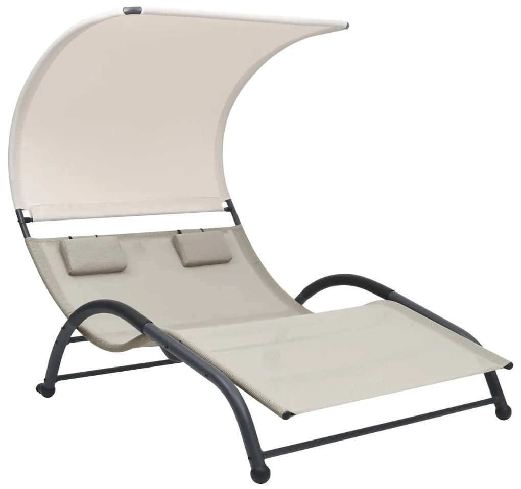 310544 vidaXL Espreguiçadeira dupla com toldo textilene cor creme
