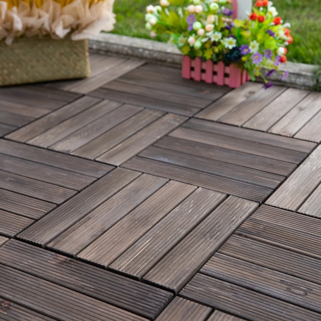 Módulo de 27 Deck de Madeira 30x30cm com Área de 2,5m² Estrados com Sistema de Clic para Balcão Terraço Jardim Marrom Escuro
