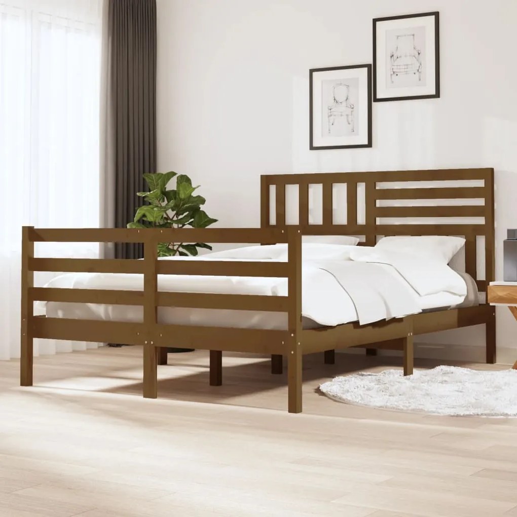 3101096 vidaXL Estrutura cama king 150x200 cm madeira maciça castanho-mel