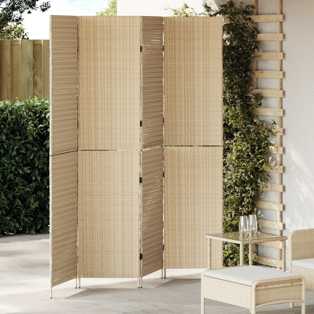 vidaXL Divisória de Ambiente 4 Painéis Dobrável Bege 196x200 cm Rattan Sintético