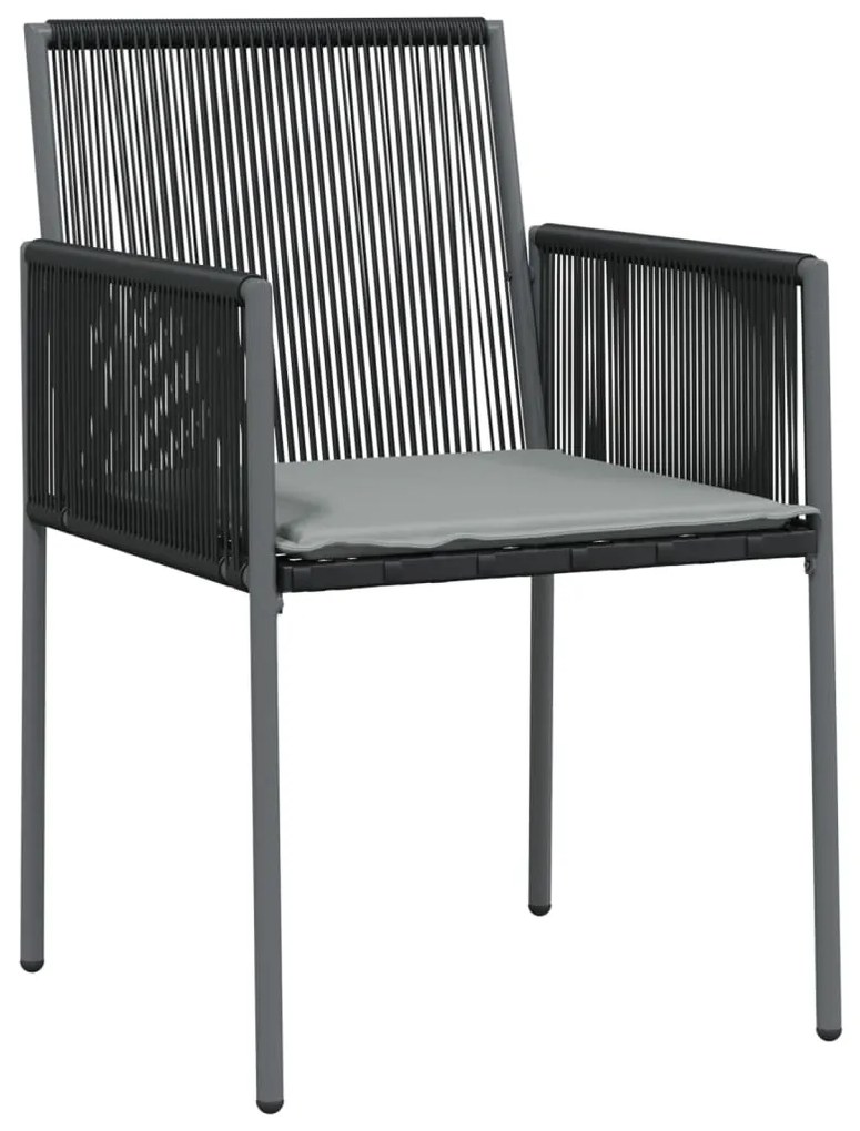 3 pcs conjunto jantar p/ jardim c/ almofadões vime PE/aço preto