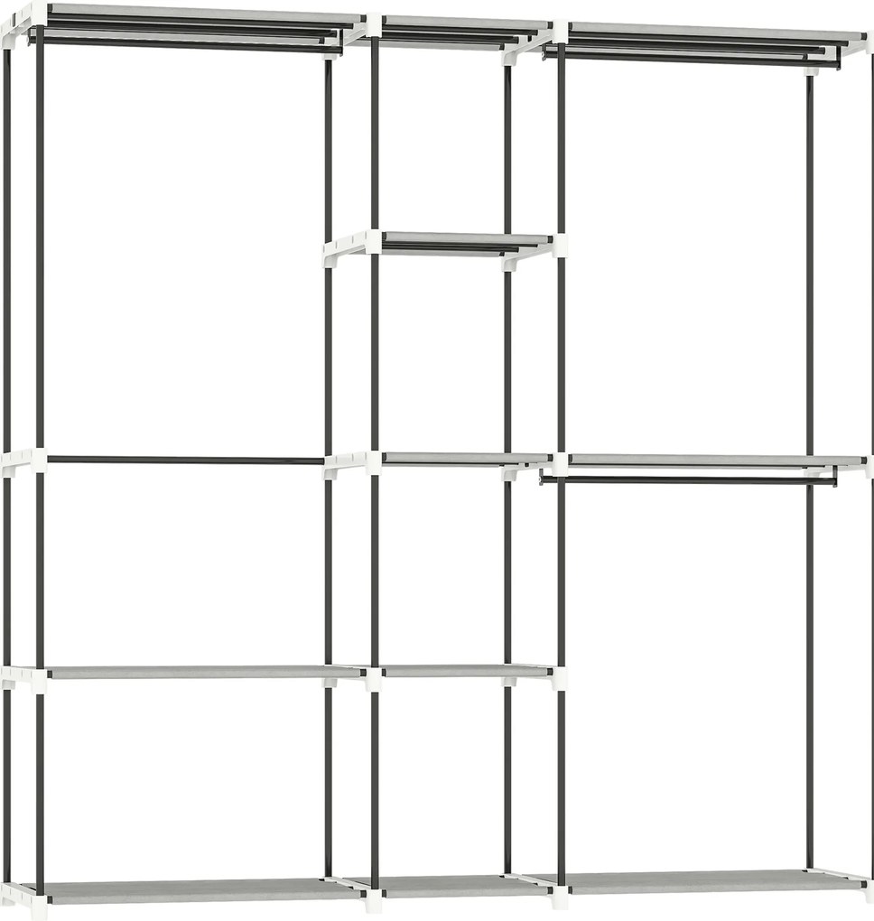 HOMCOM Armário para Roupas 182x43x185 cm Armário Aberto com 8 Prateleiras de Tecido Barras para Pendurar  182x43x185 cm Cinza | Aosom Portugal