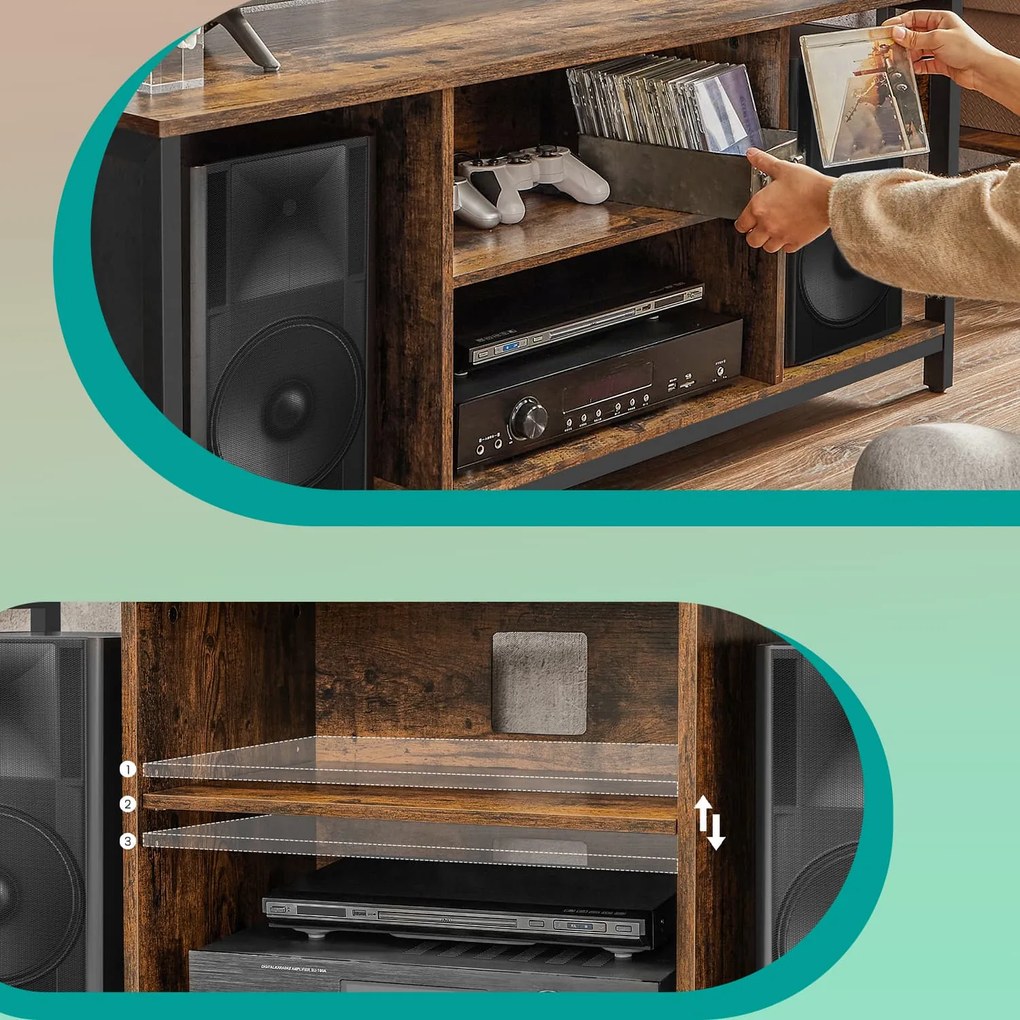 Móvel para TV com compartimentos abertos 40 x 120 x 50 cm castanho vintage-preto