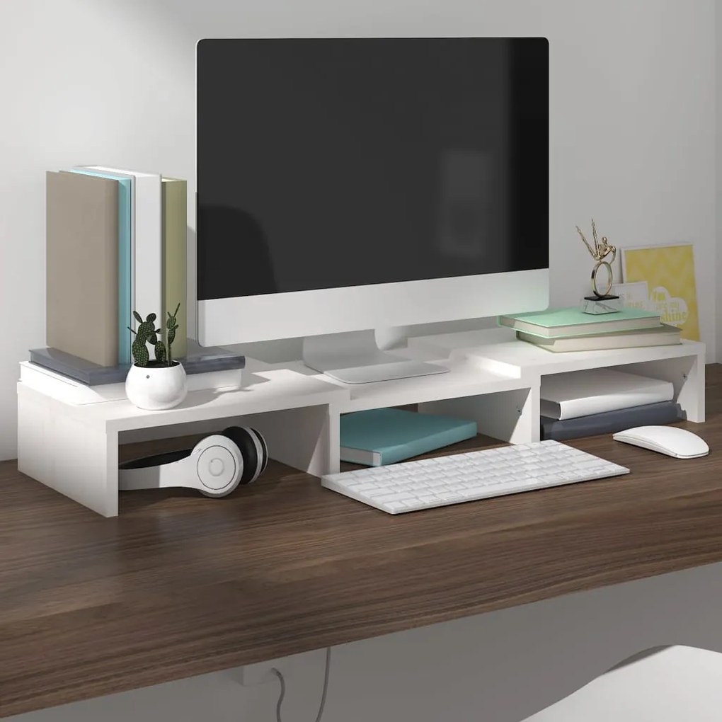 vidaXL Suporte para monitor 60x24x10,5 cm madeira pinho maciça branco