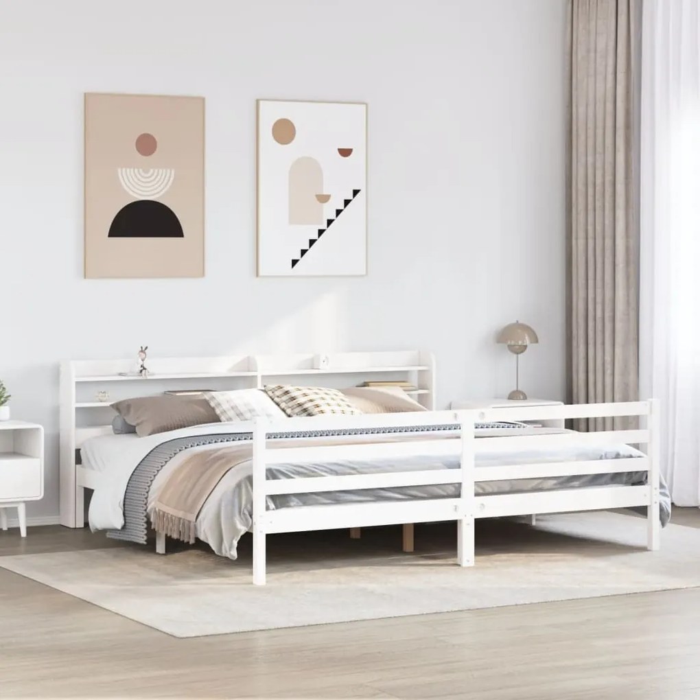 Estrutura de cama com cabeceira 180x200cm pinho maciço branco