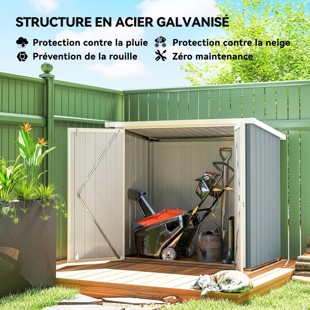 Abrigo de jardim 1,09 m² 2 portas com fechadura 147 x 86 x 134 cm chapa de aço Cinza claro e Branco