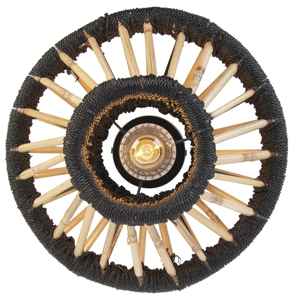 Candeeiro de teto rústico em bambu com preto 30 cm - Evalin Oriental