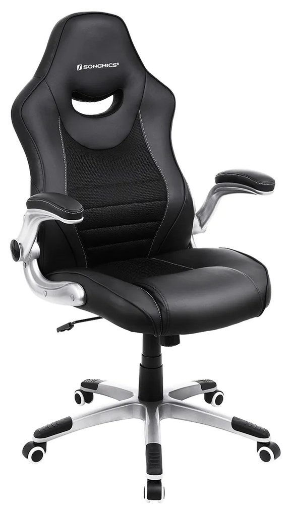 Cadeira de escritório SONGMICS, cadeira giratória ergonômica com braços dobráveis e pé de nylon em forma de estrela