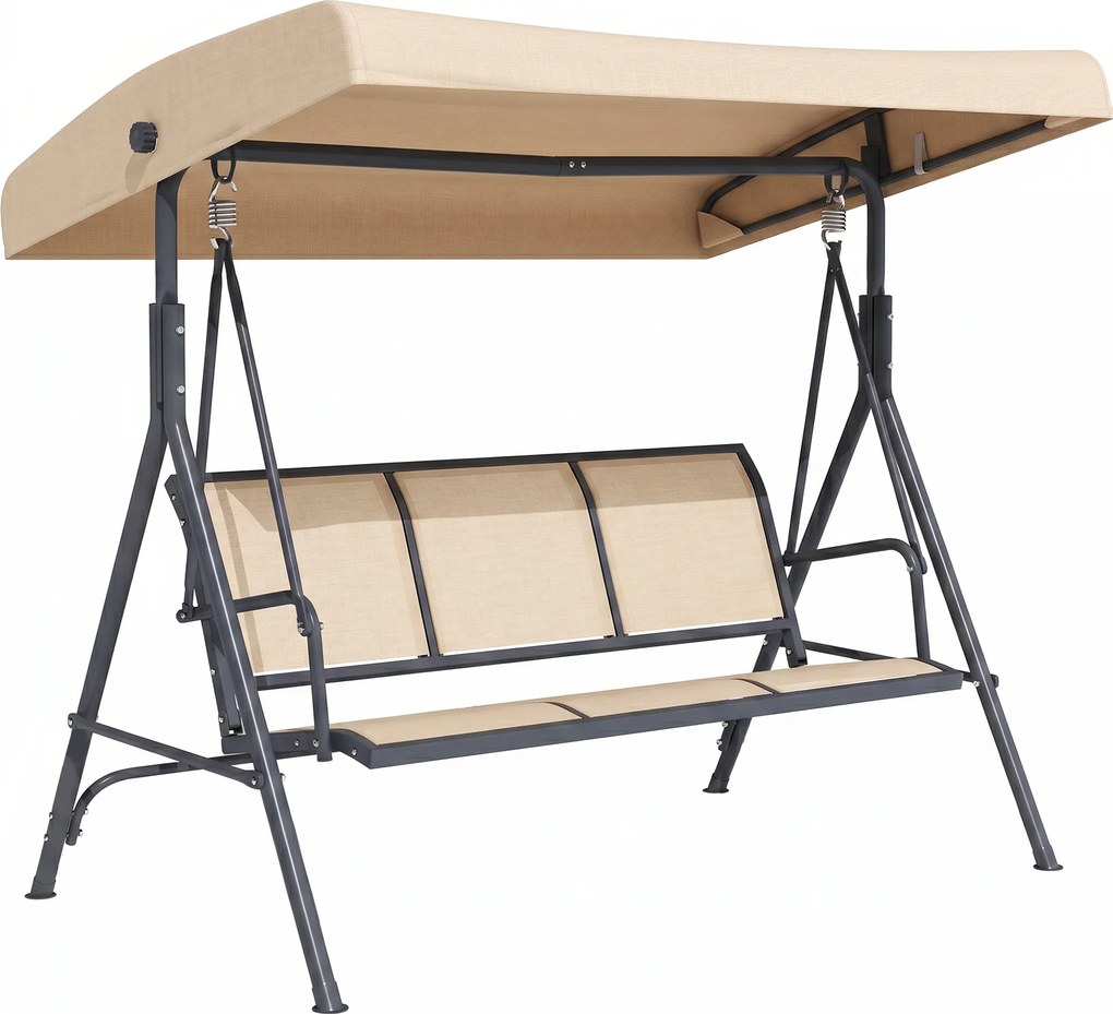 Outsunny Baloiço de Jardim Exterior de 3 Lugares com Toldo Reclinável Assento Respirável e Estrutura de Aço 175x118x159 cm Bege | Aosom Portugal