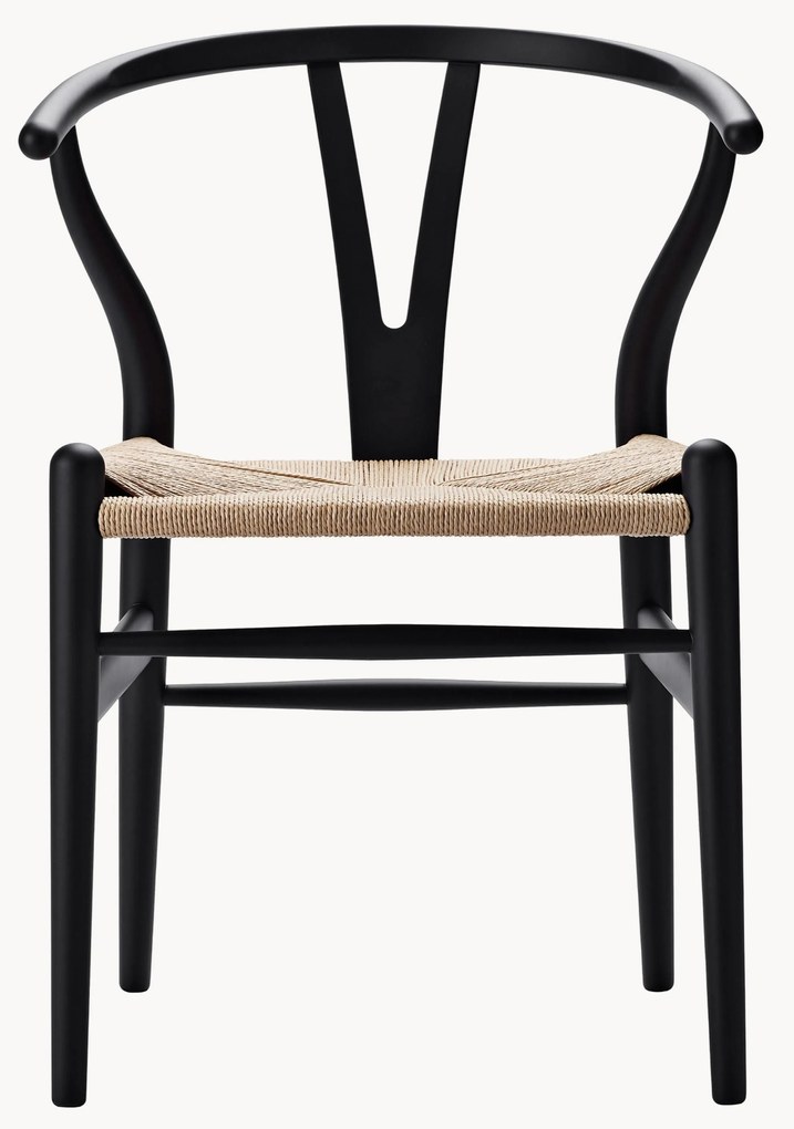 Cadeira em madeira com assento entrançado Wishbone CH24