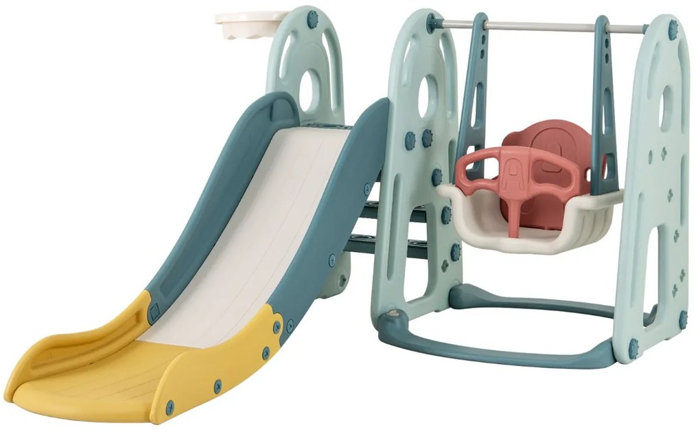 Conjunto de escorregador e balanço infantil com bomba de basquete e adesivos para crianças de 18 meses ou mais - Azul