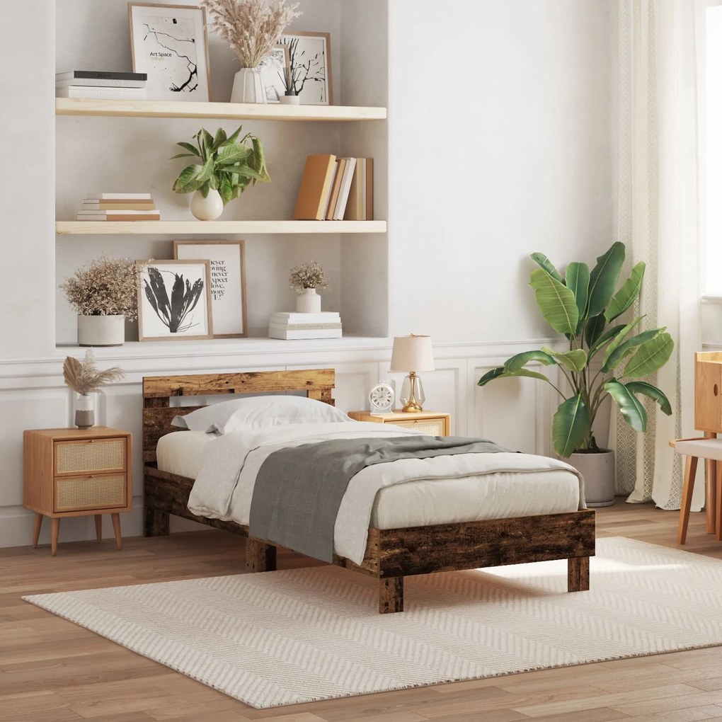 Estrutura de Cama sem Colchão com Luzes LED Madeira Velha 90x190 cm