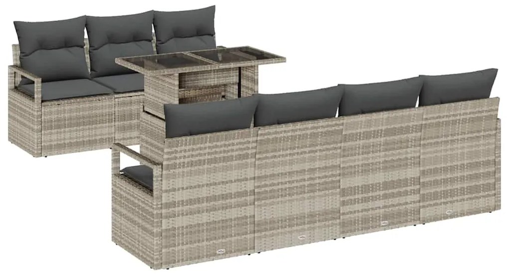 Conjunto de Sofá de Jardim vidaXL de 8 Peças com Almofadas Cinza Claro