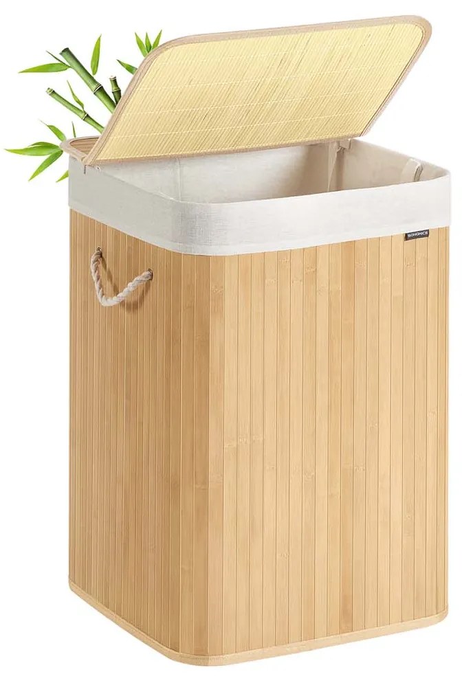 Cesto para roupa suja em bambu 40 x 40 x 61 cm cor natural