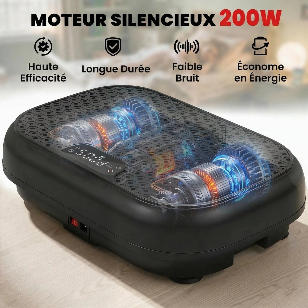 Plataforma Vibratória de Fitness, 48 x 32 x 12,5 cm, 120 Velocidades, Preta