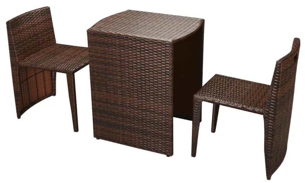 3 pcs conjunto bistrô com almofadas vime PE castanho
