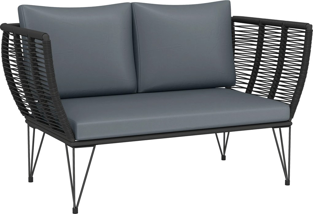 Outsunny Sofá de jardim com almofadas 2 lugares Sofá Outdoor Sofá para Varanda Sofá de Rattan Polyrattan Móveis de Jardim 123 x 67 x 72 cm Cinza claro | Aosom Portugal