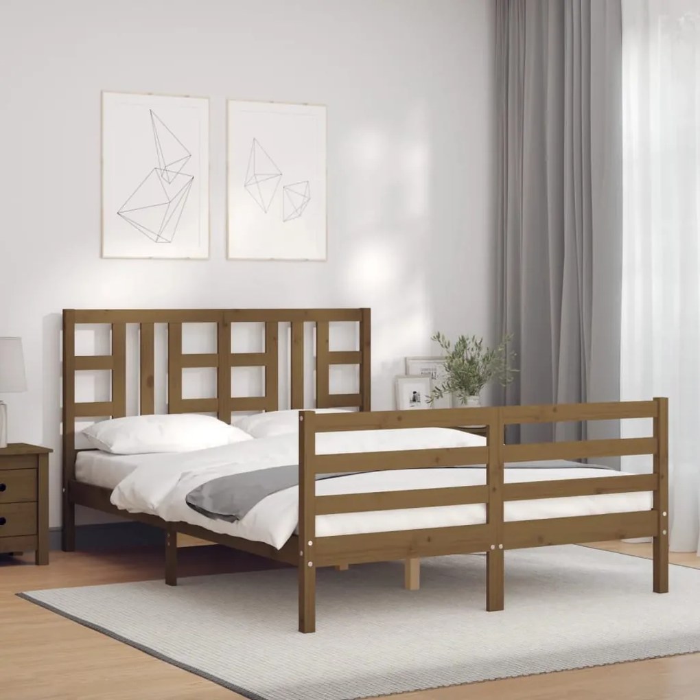 vidaXL Estrutura cama cabeceira 140x190 cm madeira maciça castanho-mel