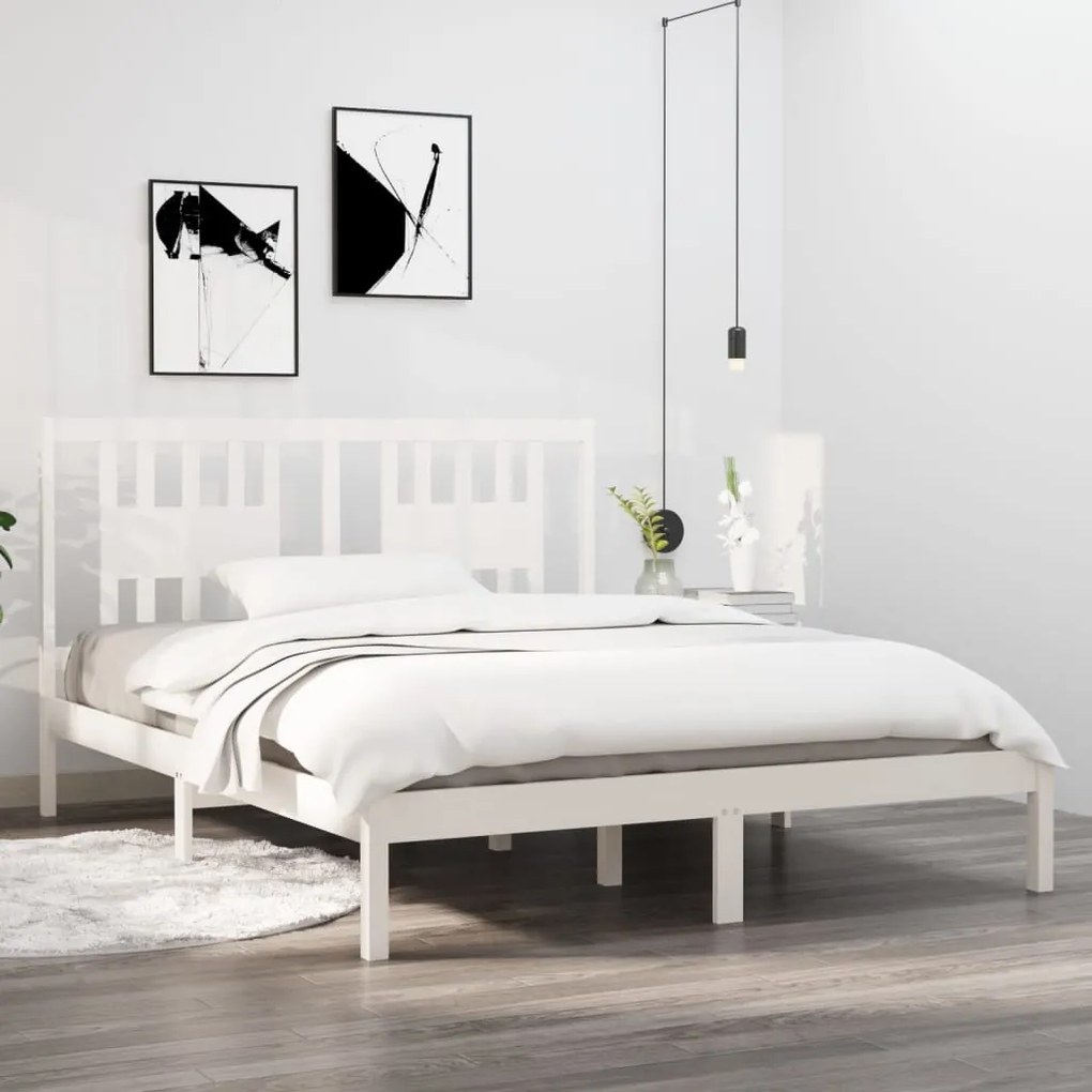 Estrutura de cama 160x200 cm madeira de pinho maciça branco