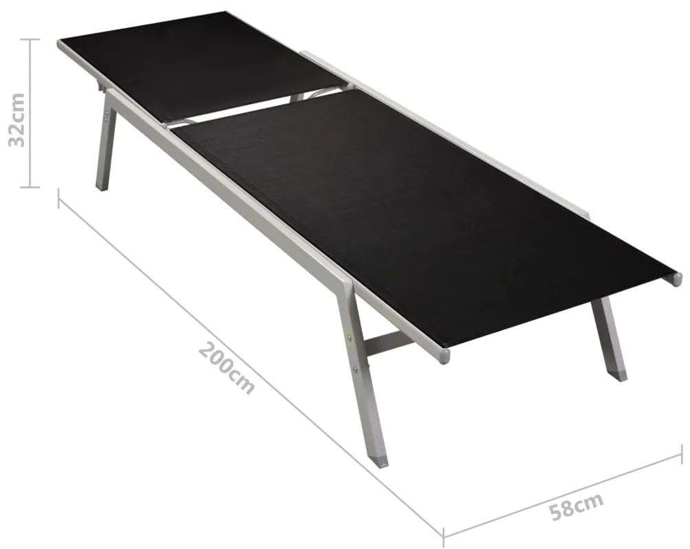 Espreguiçadeiras com mesa 2 pcs aço e textilene preto