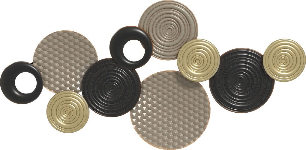 HOMCOM Decoração de parede em metal, escultura de parede em metal, design exclusivo com múltiplos discos, 100 x 50 cm, caqui e preto | Aosom Portugal