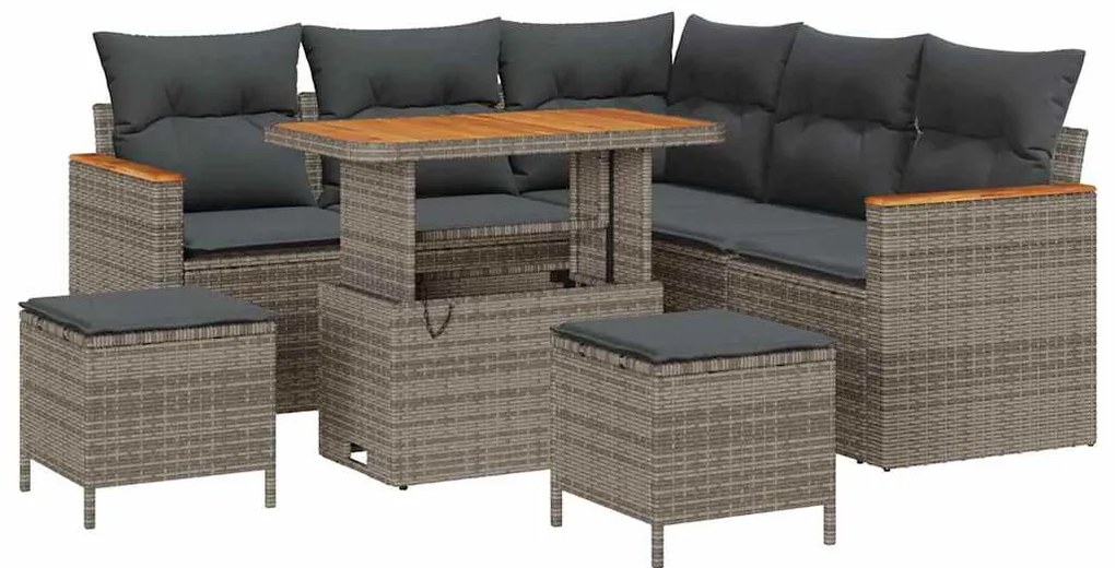 Conjunto de Sofá de Jardim vidaXL com Almofadas Cinzas em Rattan Polip