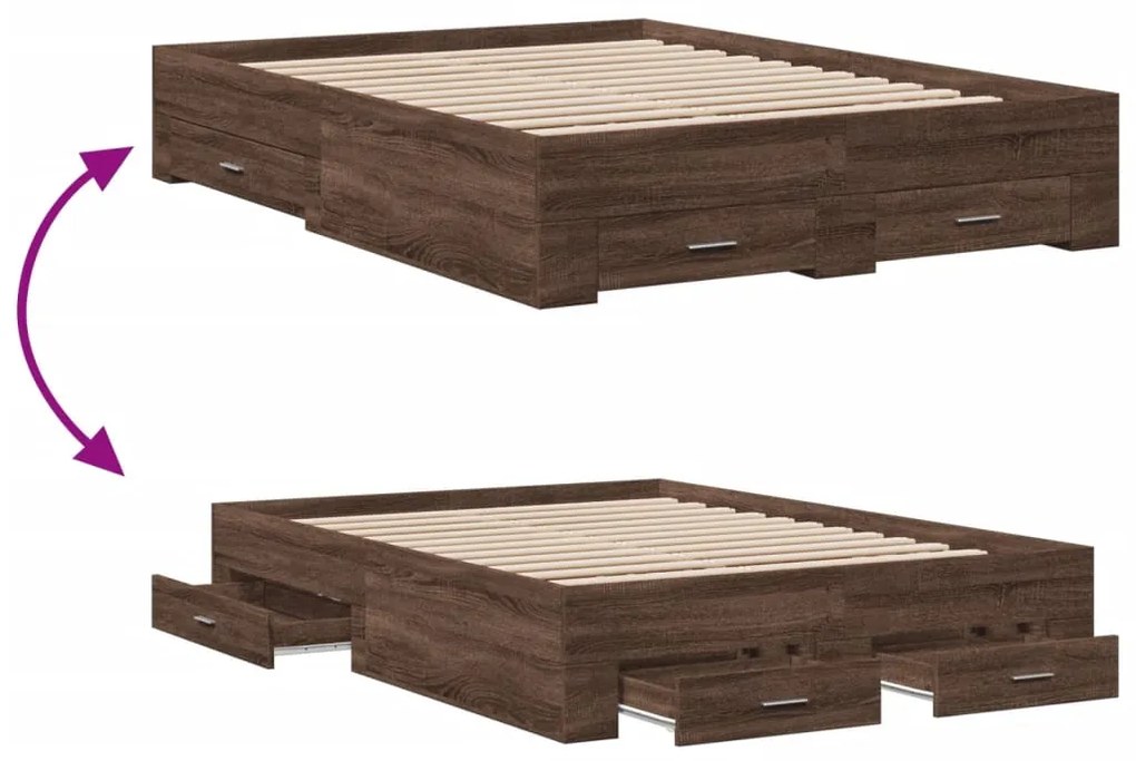 Estrutura de cama gavetas derivados madeira carvalho castanho